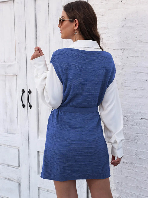'Saira' V-Neck Sleeveless Sweater Dress - Celes Fashion